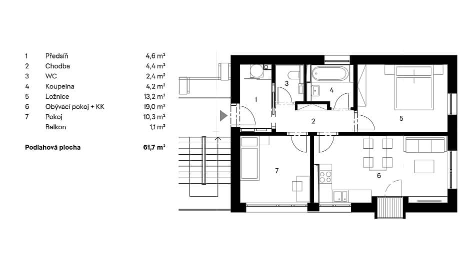 Jablonec nad Nisou | Sale, Apartment Two-bedroom (3+kk), 62 m²